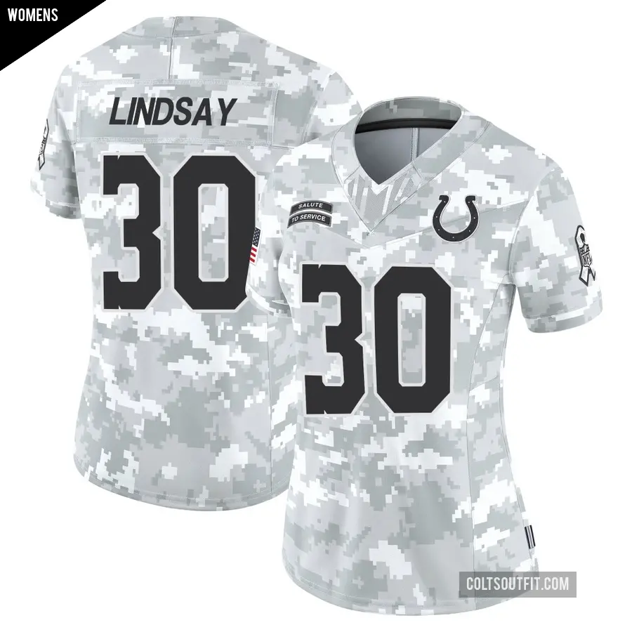 Women's Indianapolis Colts ＃30 Phillip Lindsay Arctic Camo Limited 2024 Salute to Service Jersey