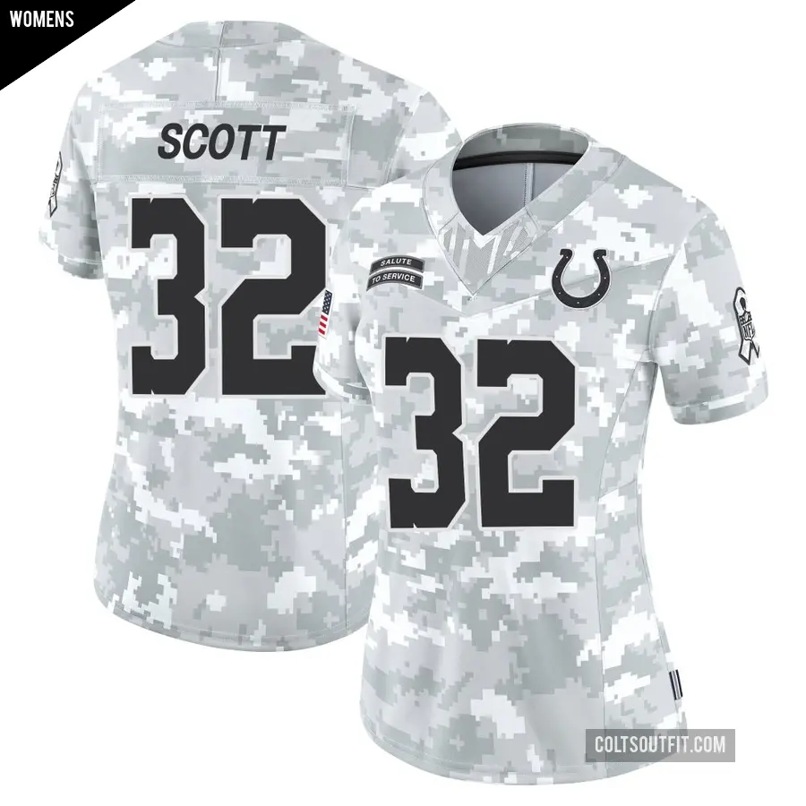 Women's Indianapolis Colts ＃32 Daniel Scott Arctic Camo Limited 2024 Salute to Service Jersey