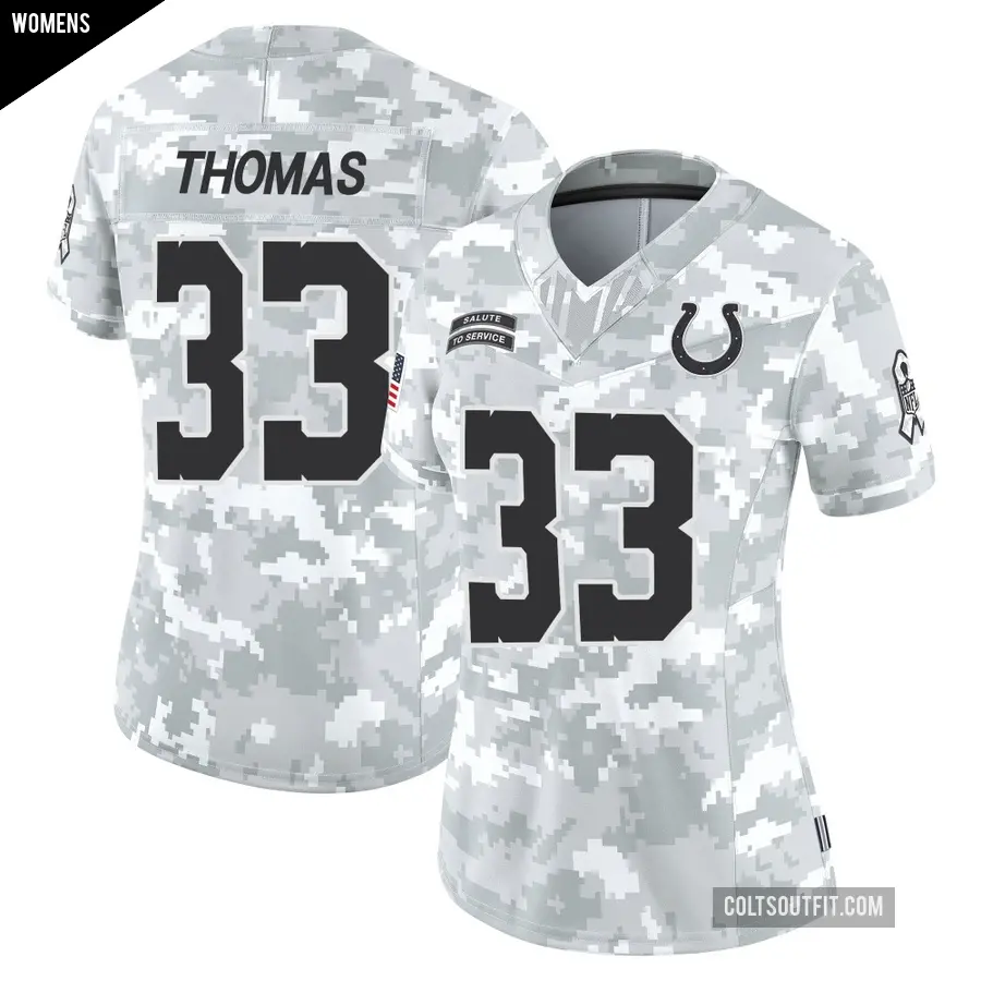 Women's Indianapolis Colts ＃33 Juanyeh Thomas Arctic Camo Limited 2024 Salute to Service Jersey