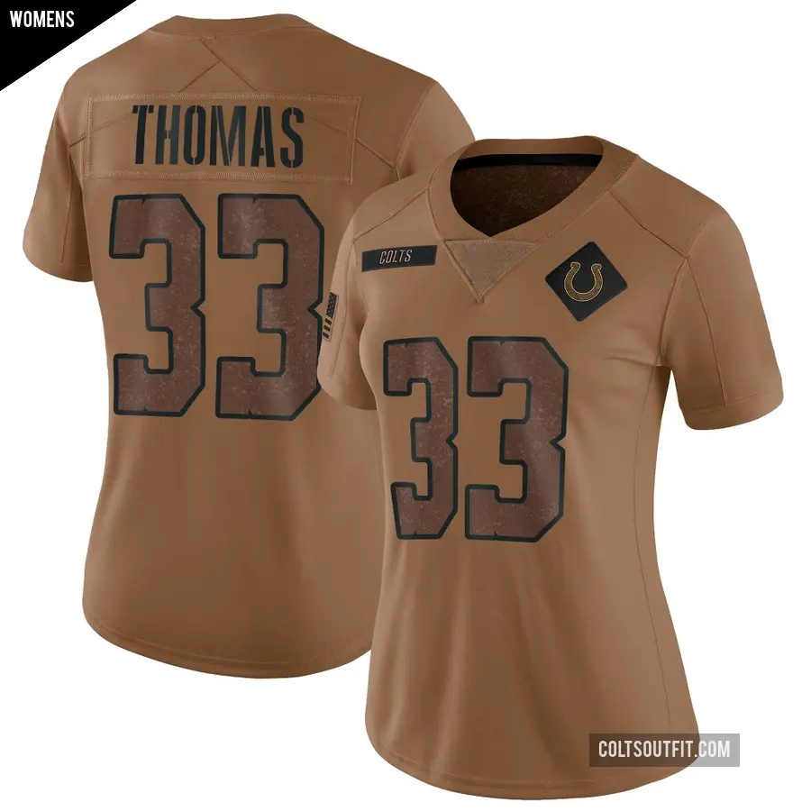 Women's Indianapolis Colts ＃33 Juanyeh Thomas Brown Limited 2023 Salute To Service Jersey