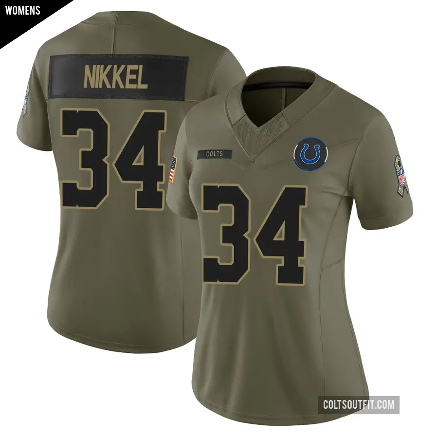 Women's Indianapolis Colts ＃34 Ben Nikkel Olive Limited Sr. 2025 Salute to Service Jersey