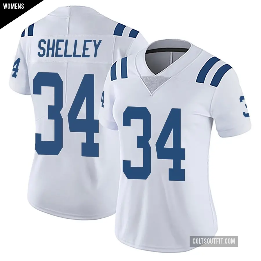 Women's Indianapolis Colts ＃34 Duke Shelley White Limited Vapor Untouchable Jersey