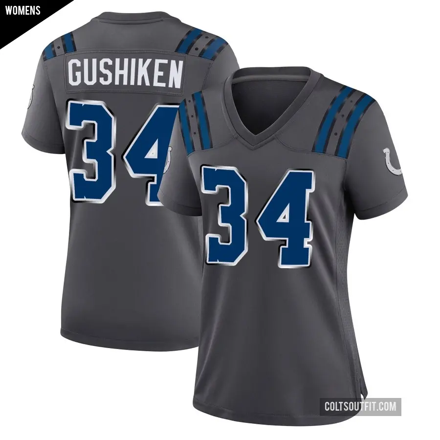 Women's Indianapolis Colts ＃34 Kapena Gushiken Anthracite Game 2026 Rivalries Collection Jersey
