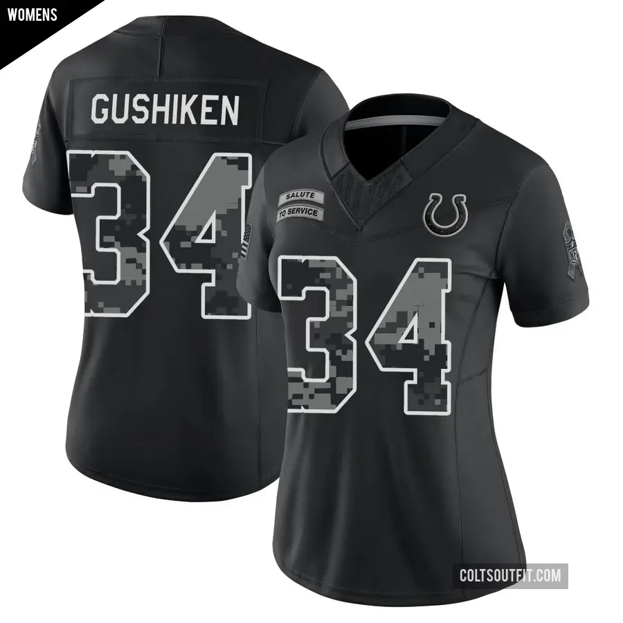 Women's Indianapolis Colts ＃34 Kapena Gushiken Black Limited 2026 Salute to Service Stitched Jersey