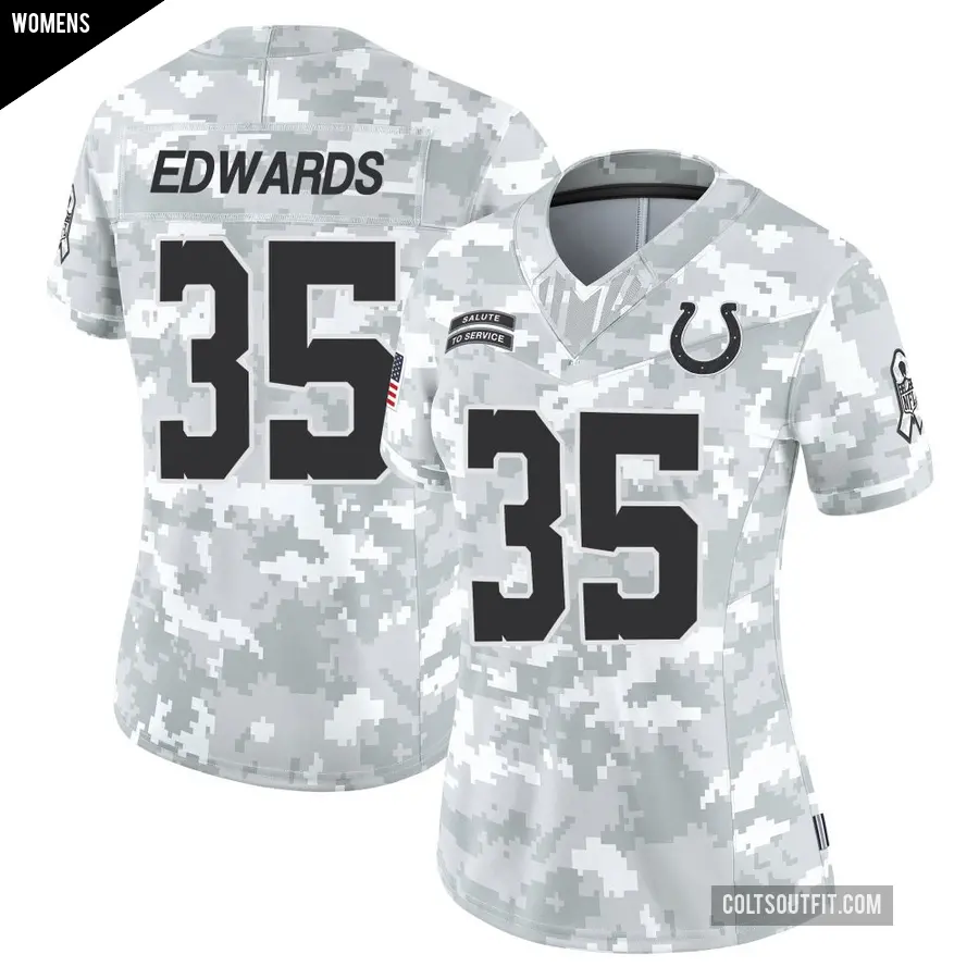 Women's Indianapolis Colts ＃35 Johnathan Edwards Arctic Camo Limited 2024 Salute to Service Jersey