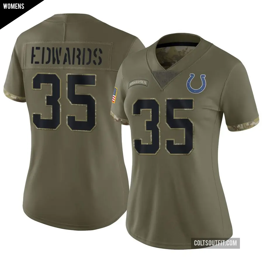 Women's Indianapolis Colts ＃35 Johnathan Edwards Olive Limited 2022 Salute To Service Jersey