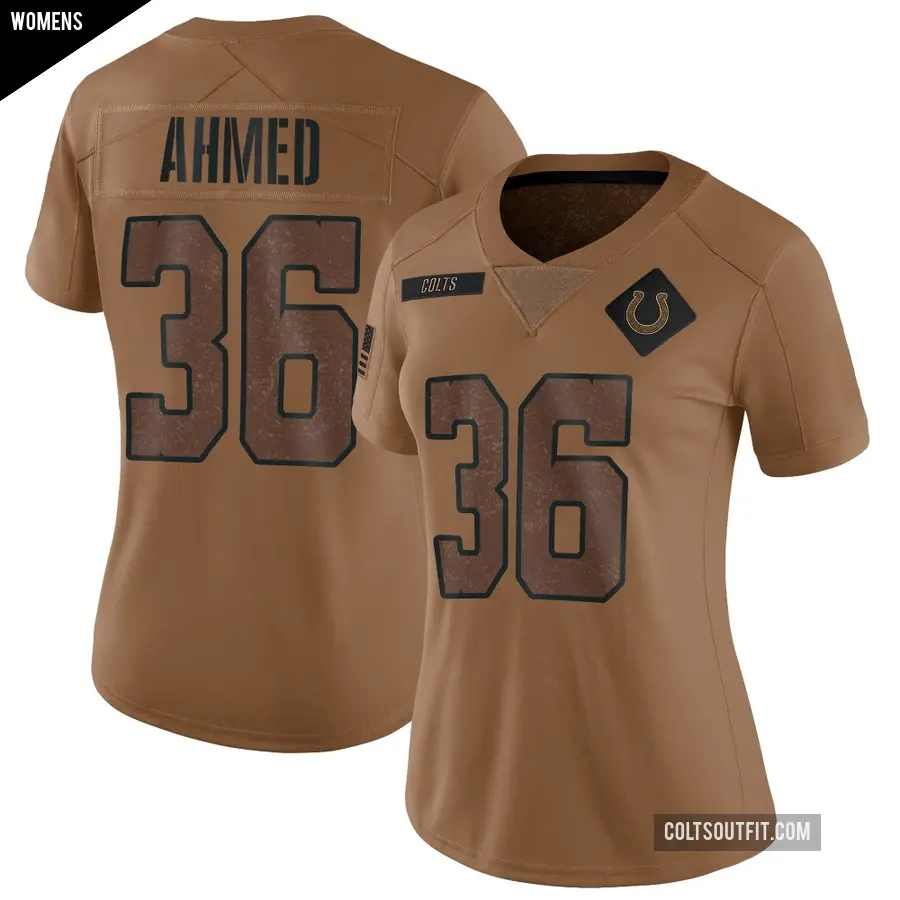 Women's Indianapolis Colts ＃36 Salvon Ahmed Brown Limited 2023 Salute To Service Jersey