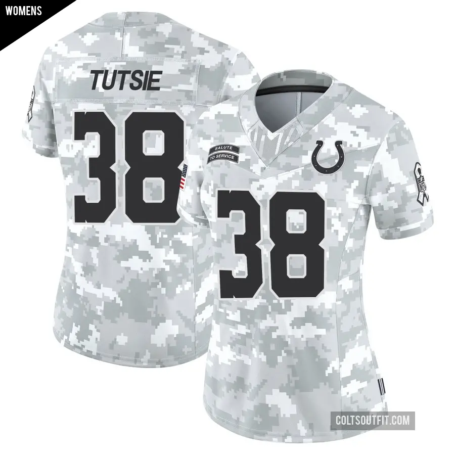 Women's Indianapolis Colts ＃38 Michael Tutsie Arctic Camo Limited 2024 Salute to Service Jersey