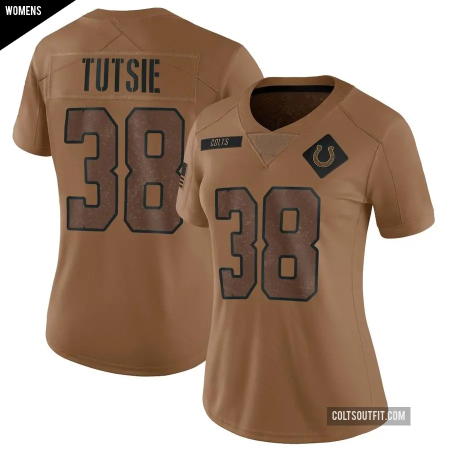 Women's Indianapolis Colts ＃38 Michael Tutsie Brown Limited 2023 Salute To Service Jersey