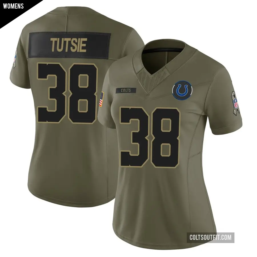 Women's Indianapolis Colts ＃38 Michael Tutsie Olive Limited Sr. 2025 Salute to Service Jersey