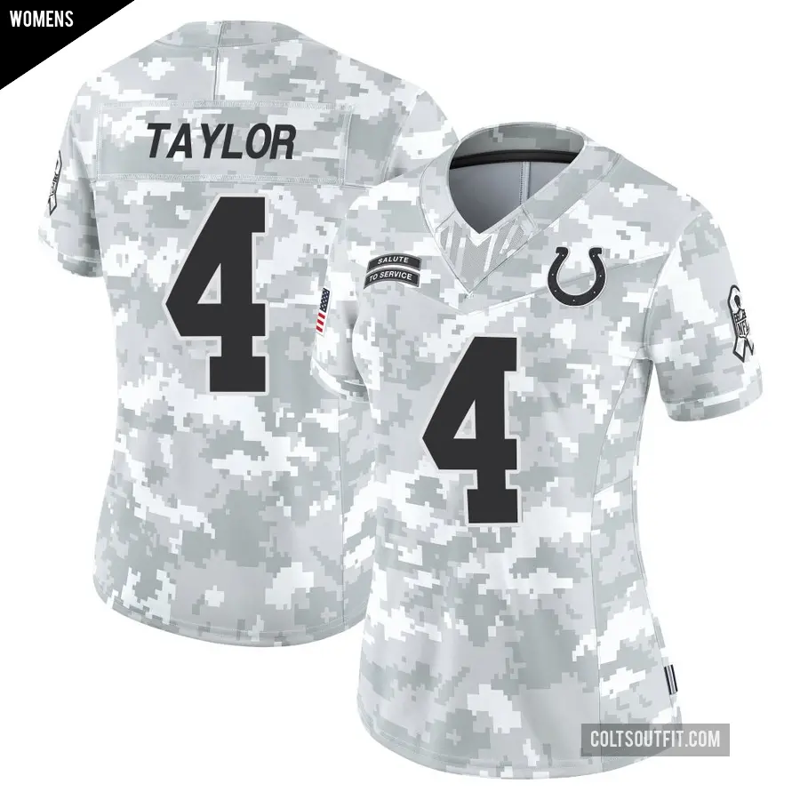 Women's Indianapolis Colts ＃4 Blayne Taylor Arctic Camo Limited 2024 Salute to Service Jersey