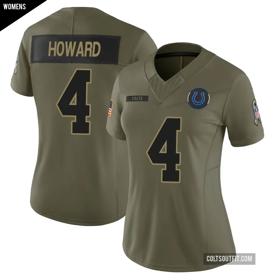Women's Indianapolis Colts ＃4 Xavien Howard Olive Limited Sr. 2025 Salute to Service Jersey