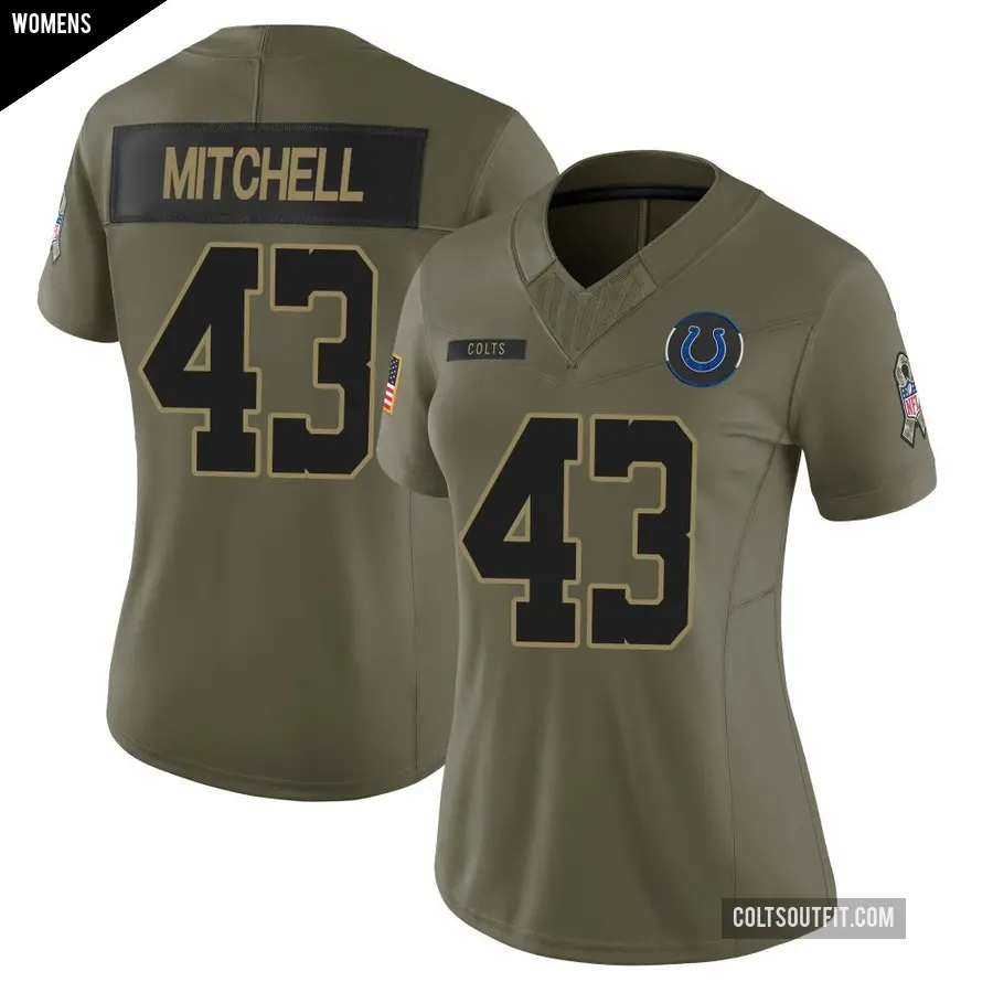 Women's Indianapolis Colts ＃43 Cameron Mitchell Olive Limited Sr. 2025 Salute to Service Jersey
