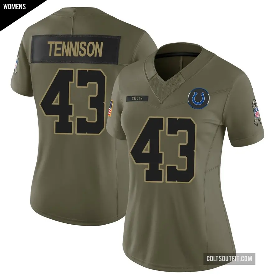 Women's Indianapolis Colts ＃43 Ladarius Tennison Olive Limited Sr. 2025 Salute to Service Jersey