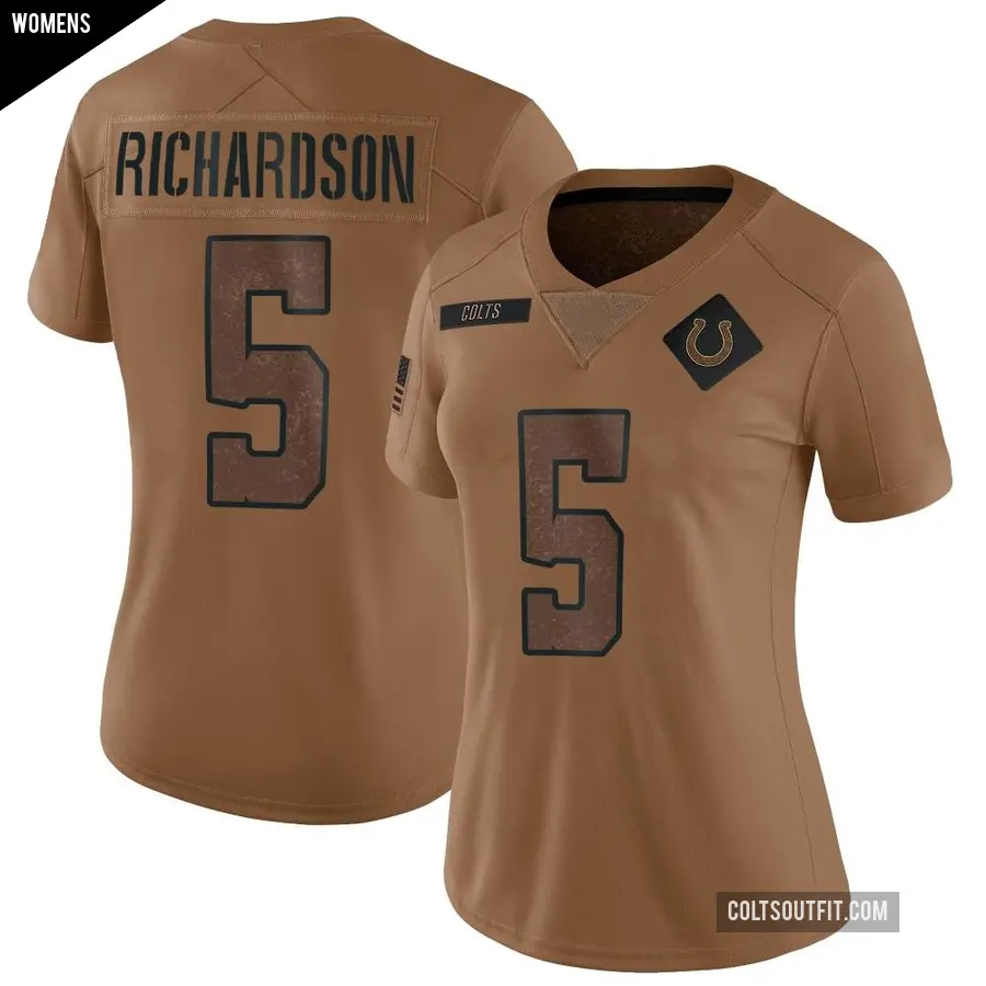 Women's Indianapolis Colts ＃5 Anthony Richardson Brown Limited 2023 Salute To Service Jersey