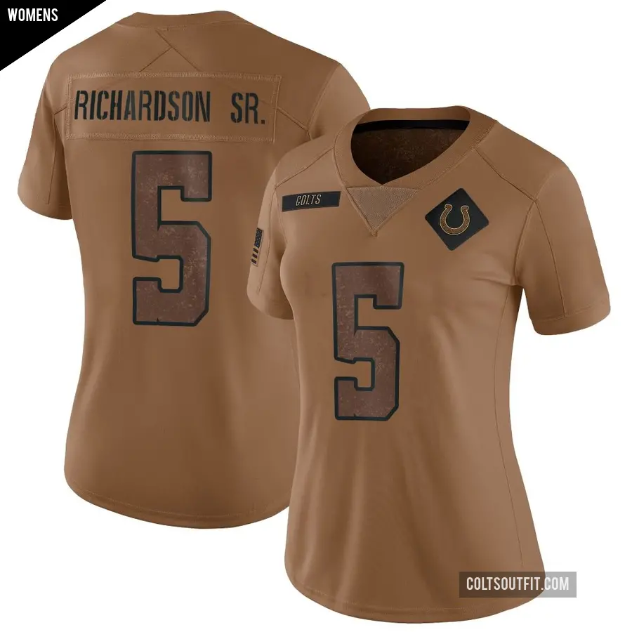 Women's Indianapolis Colts ＃5 Anthony Richardson Sr. Brown Limited 2023 Salute To Service Jersey