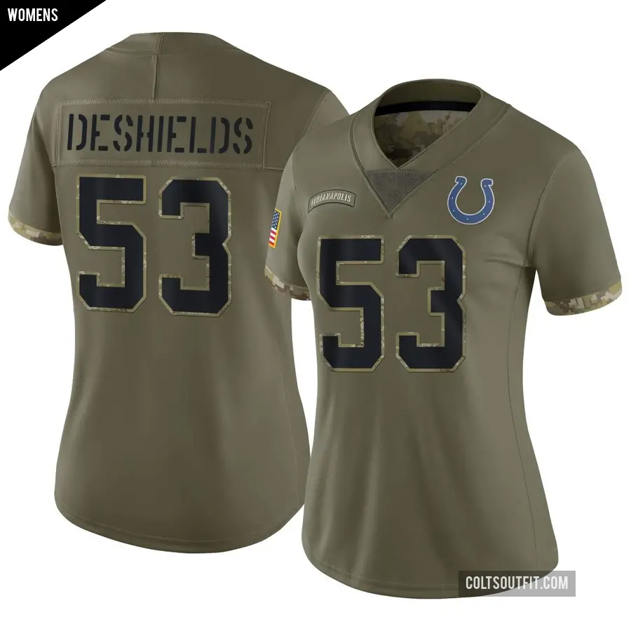 Women's Indianapolis Colts ＃53 Solomon DeShields Olive Limited 2022 Salute To Service Jersey