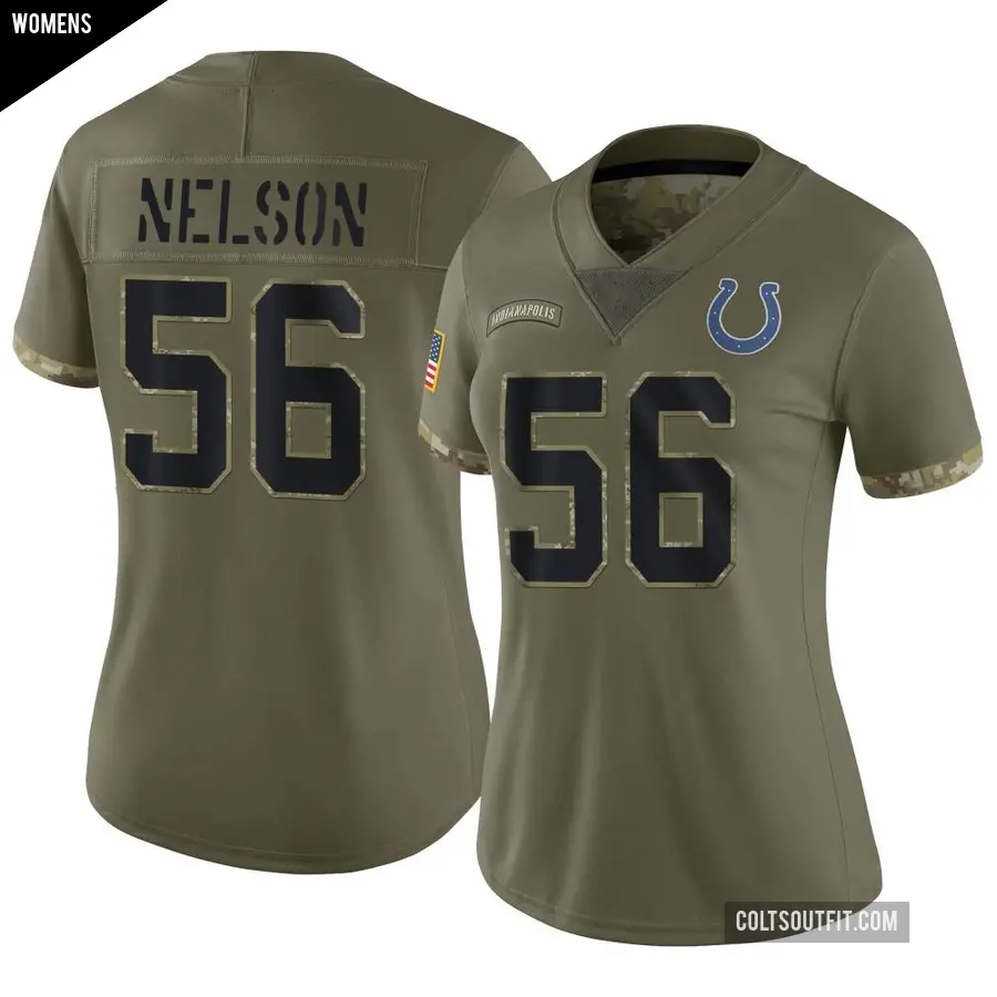 Women's Indianapolis Colts ＃56 Quenton Nelson Olive Limited 2022 Salute To Service Jersey