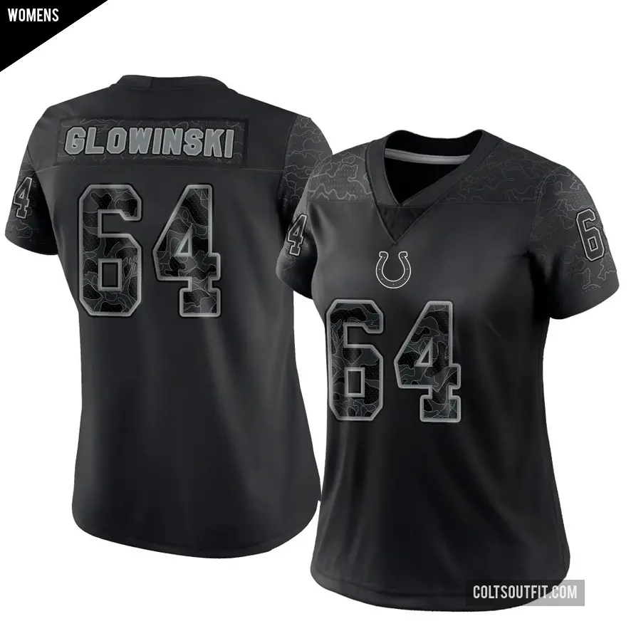 Women's Indianapolis Colts ＃64 Mark Glowinski Black Limited Reflective Jersey