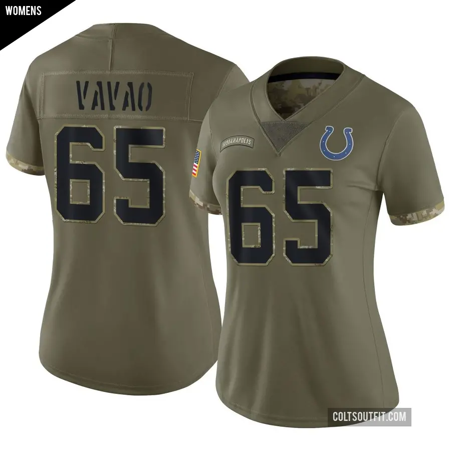 Women's Indianapolis Colts ＃65 Mose Vavao Olive Limited 2022 Salute To Service Jersey