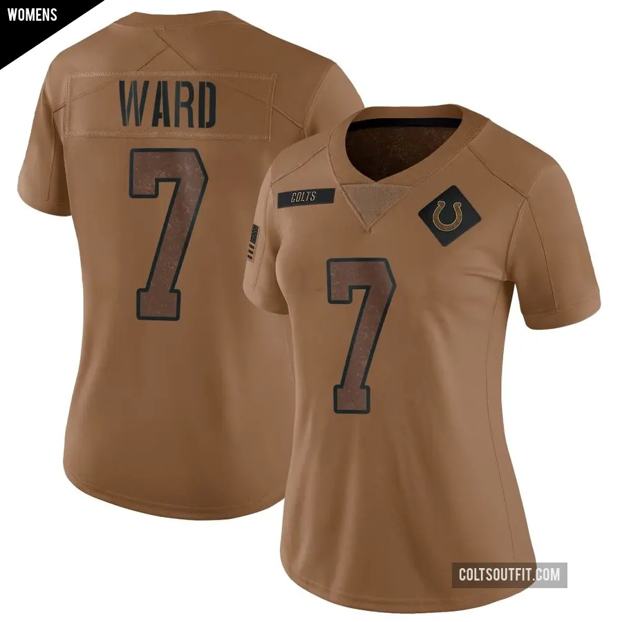 Women's Indianapolis Colts ＃7 Charvarius Ward Brown Limited 2023 Salute To Service Jersey