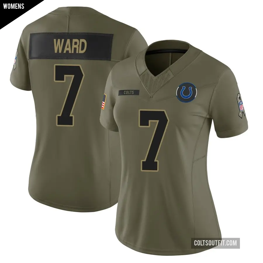 Women's Indianapolis Colts ＃7 Charvarius Ward Olive Limited Sr. 2025 Salute to Service Jersey