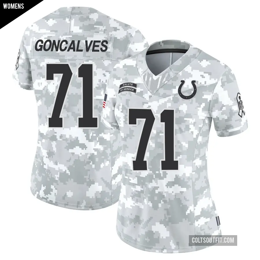 Women's Indianapolis Colts ＃71 Matt Goncalves Arctic Camo Limited 2024 Salute to Service Jersey