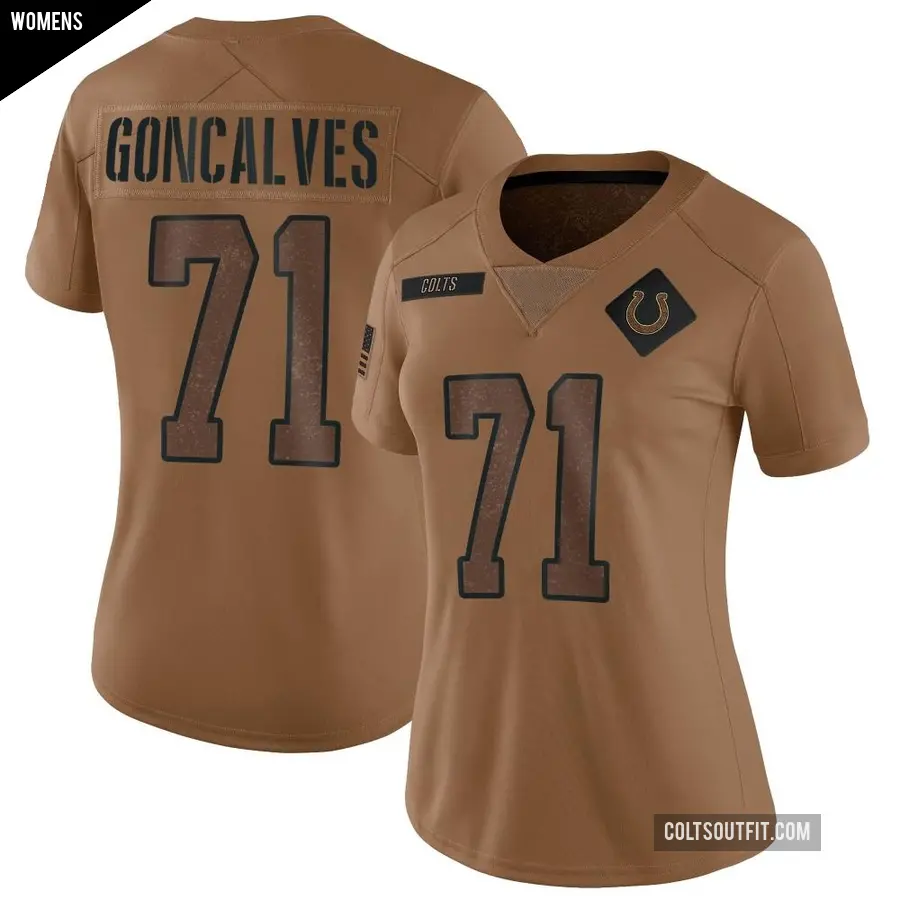 Women's Indianapolis Colts ＃71 Matt Goncalves Brown Limited 2023 Salute To Service Jersey