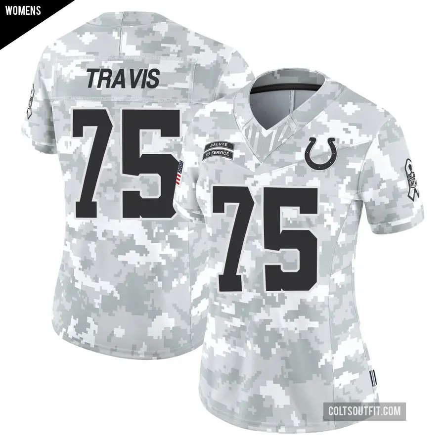 Women's Indianapolis Colts ＃75 Jalen Travis Arctic Camo Limited 2024 Salute to Service Jersey