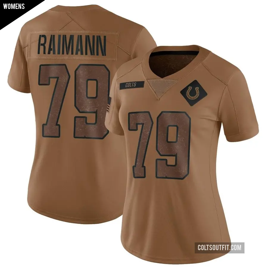 Women's Indianapolis Colts ＃79 Bernhard Raimann Brown Limited 2023 Salute To Service Jersey