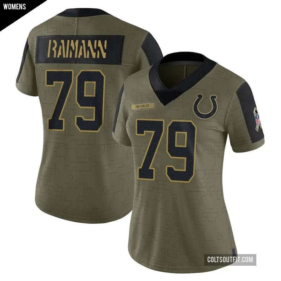Women's Indianapolis Colts ＃79 Bernhard Raimann Olive Limited 2021 Salute To Service Jersey