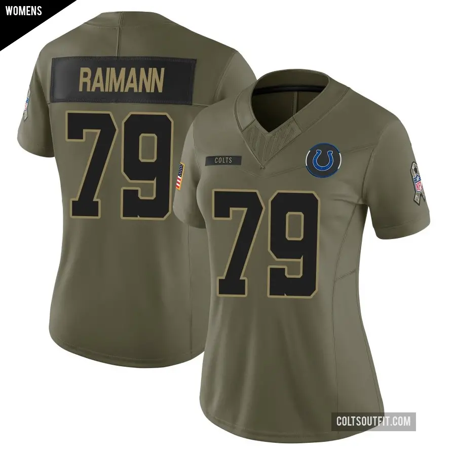 Women's Indianapolis Colts ＃79 Bernhard Raimann Olive Limited Sr. 2025 Salute to Service Jersey