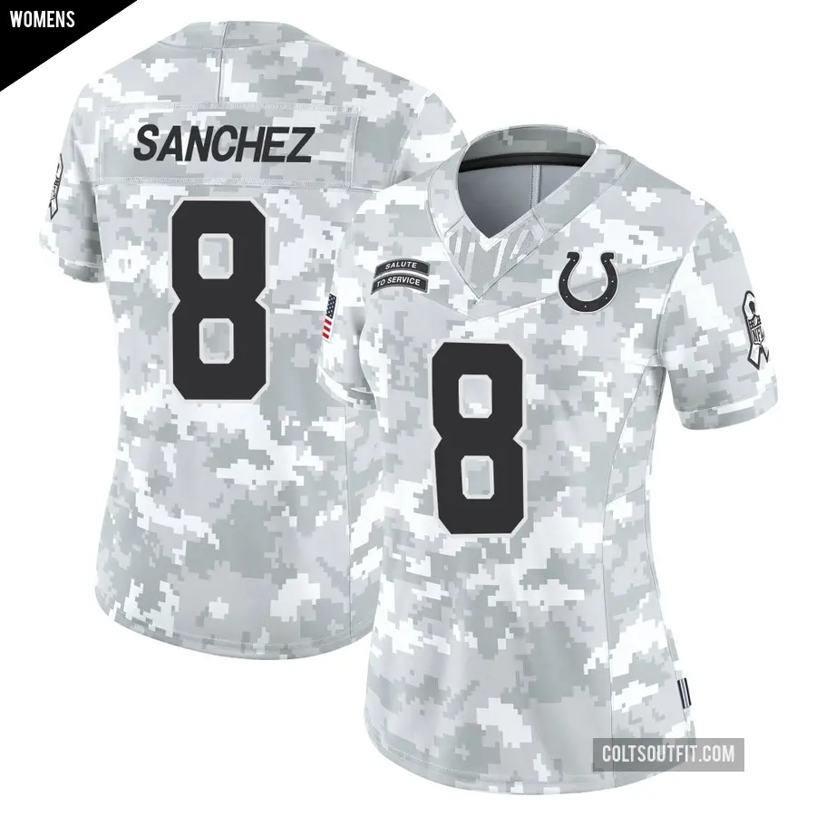 Women's Indianapolis Colts ＃8 Rigoberto Sanchez Arctic Camo Limited 2024 Salute to Service Jersey