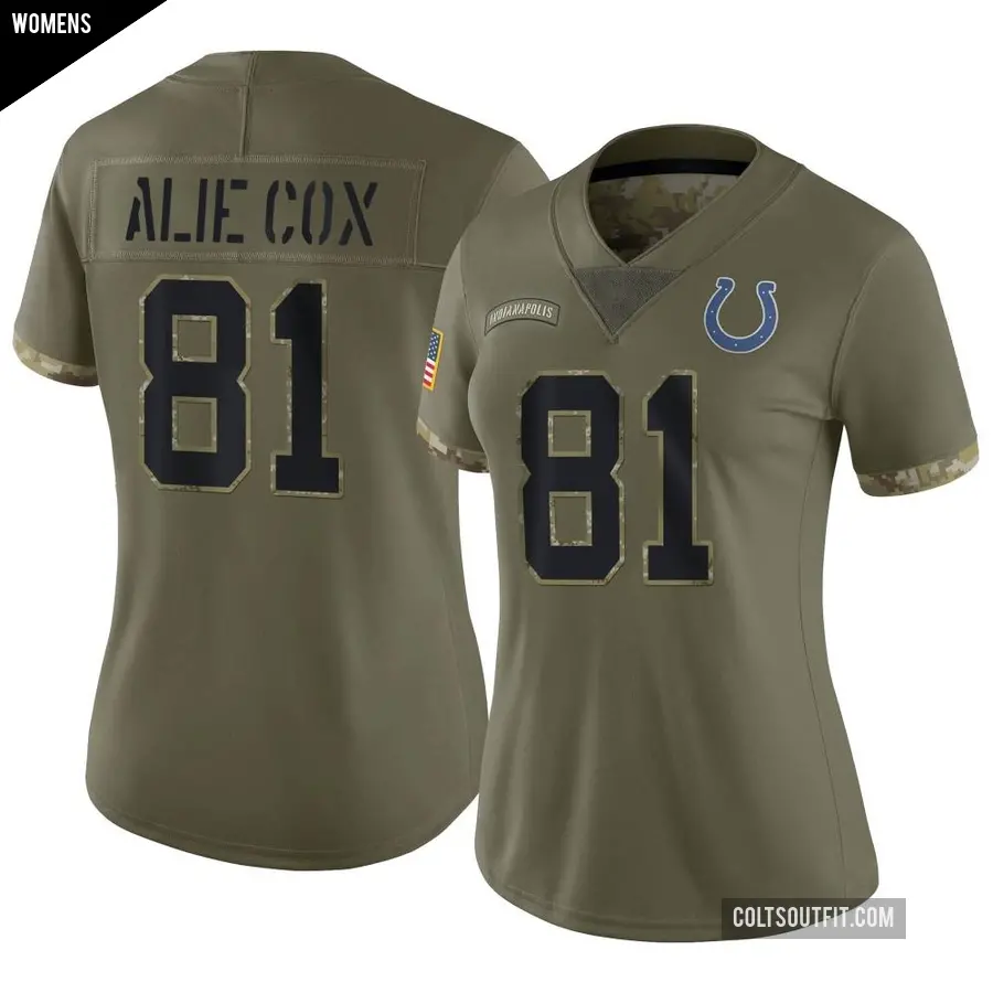 Women's Indianapolis Colts ＃81 Mo Alie-Cox Olive Limited 2022 Salute To Service Jersey