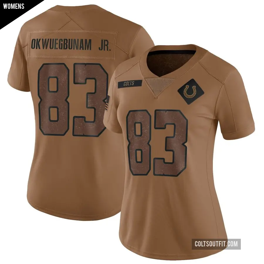 Women's Indianapolis Colts ＃83 Albert Okwuegbunam Jr. Brown Limited 2023 Salute To Service Jersey