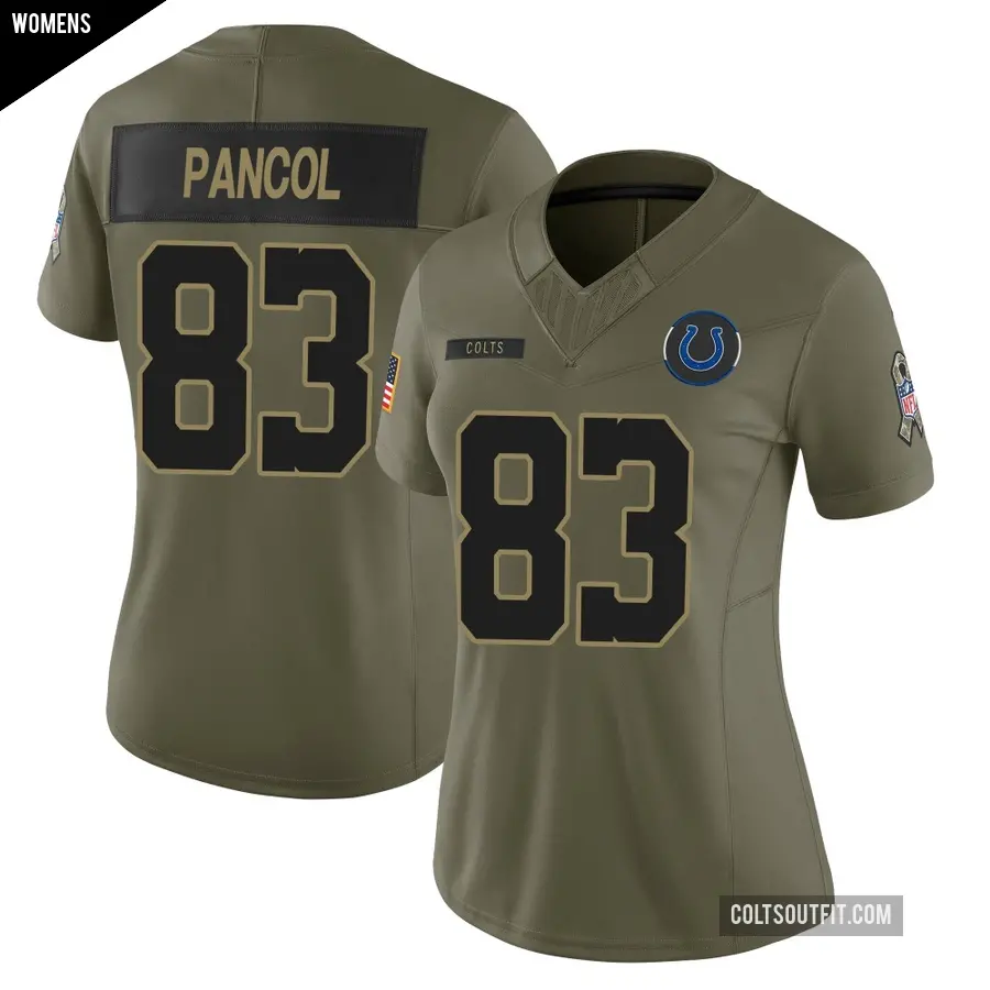 Women's Indianapolis Colts ＃83 Eli Pancol Olive Limited Sr. 2025 Salute to Service Jersey