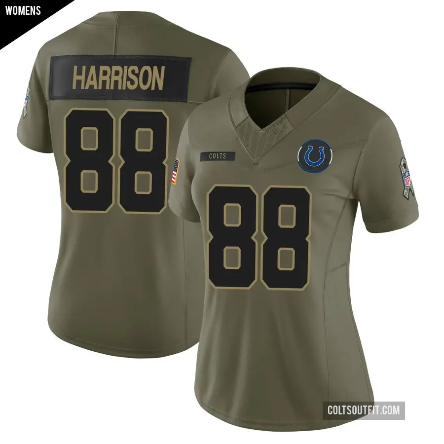 Women's Indianapolis Colts ＃88 Marvin Harrison Olive Limited Sr. 2025 Salute to Service Jersey