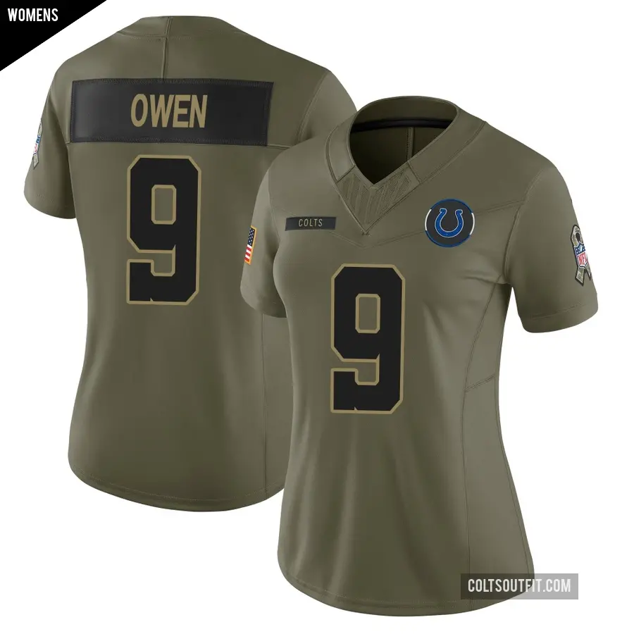 Women's Indianapolis Colts ＃9 Coleman Owen Olive Limited Sr. 2025 Salute to Service Jersey