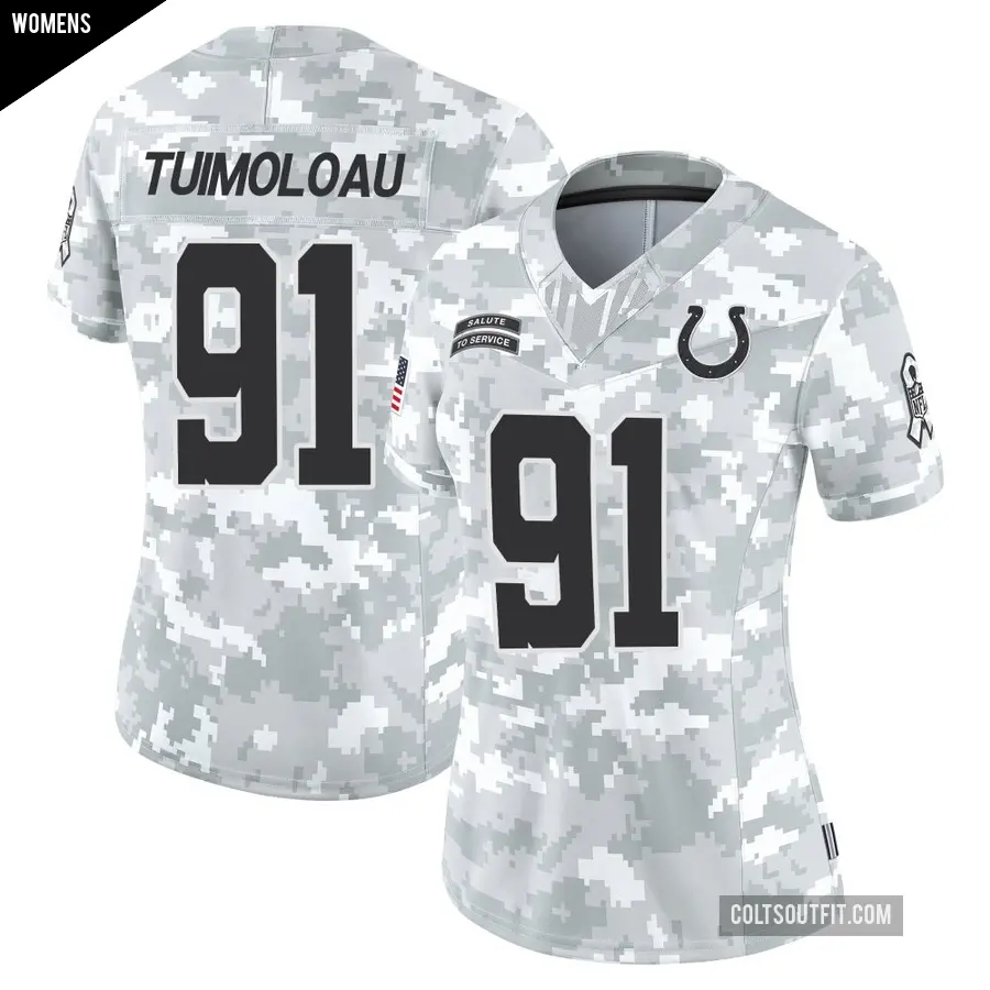 Women's Indianapolis Colts ＃91 JT Tuimoloau Arctic Camo Limited 2024 Salute to Service Jersey
