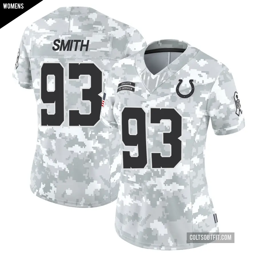 Women's Indianapolis Colts ＃93 Tim Smith Arctic Camo Limited 2024 Salute to Service Jersey