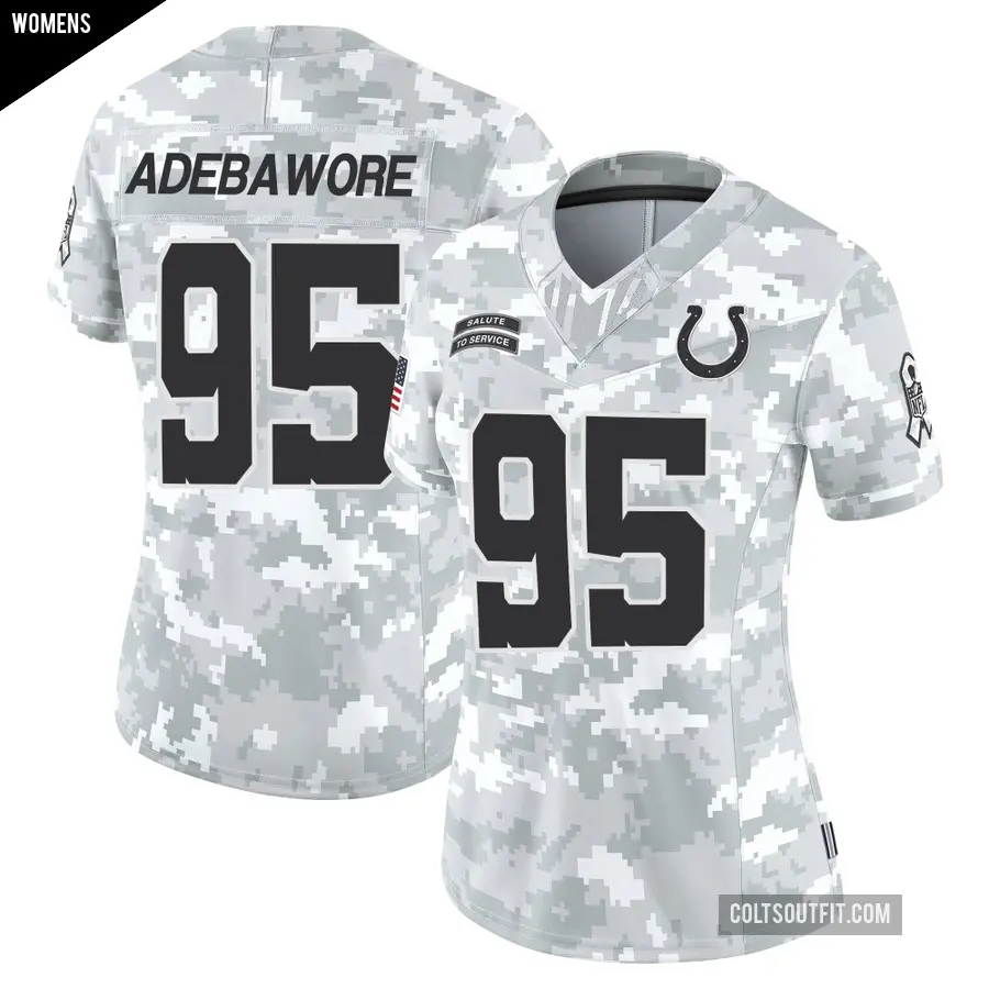 Women's Indianapolis Colts ＃95 Adetomiwa Adebawore Arctic Camo Limited 2024 Salute to Service Jersey