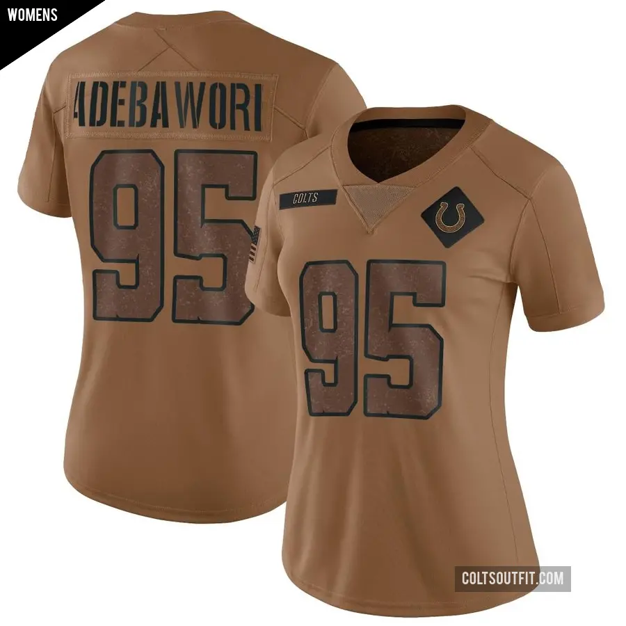 Women's Indianapolis Colts ＃95 Adetomiwa Adebawore Brown Limited 2023 Salute To Service Jersey
