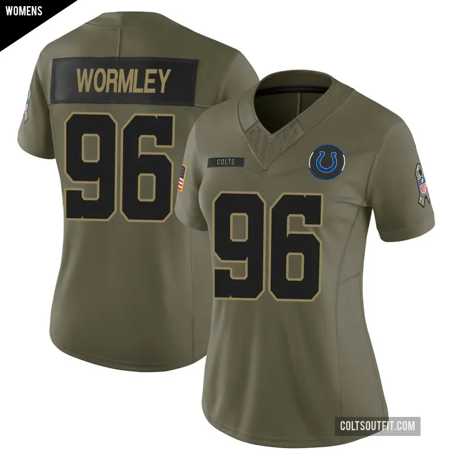 Women's Indianapolis Colts ＃96 Chris Wormley Olive Limited Sr. 2025 Salute to Service Jersey