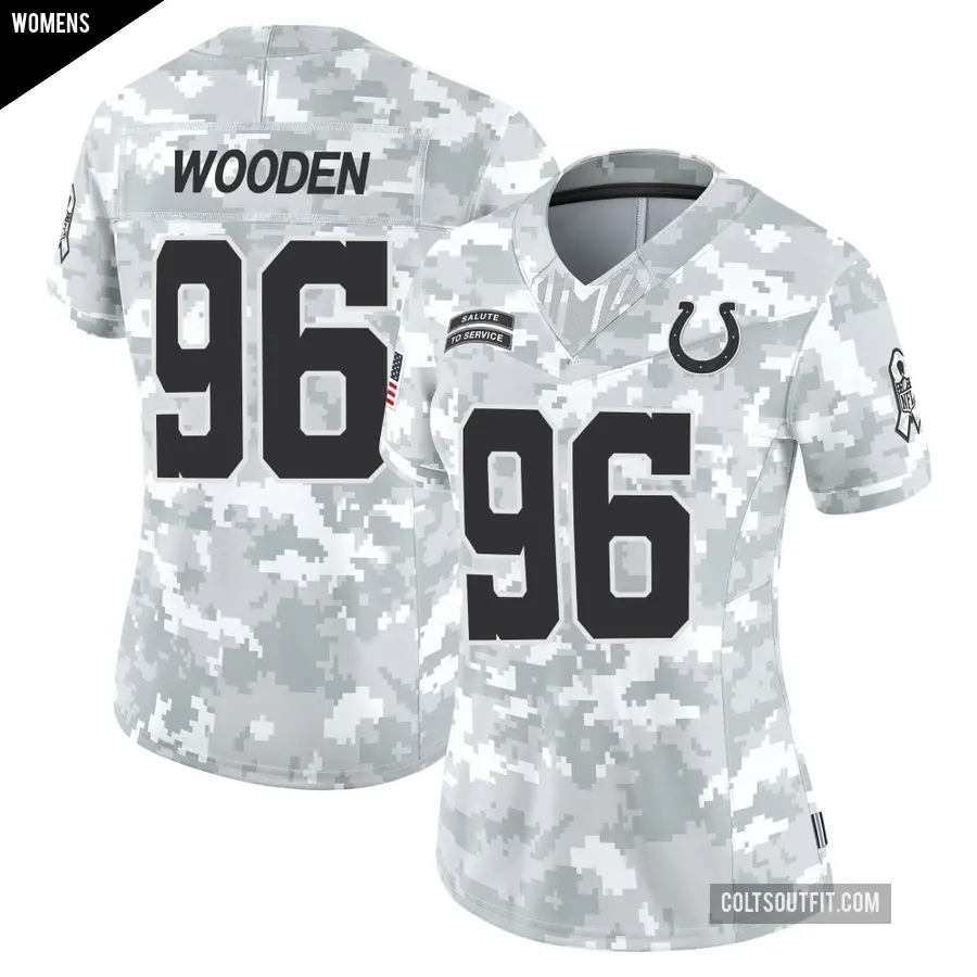 Women's Indianapolis Colts ＃96 Colby Wooden Arctic Camo Limited 2024 Salute to Service Jersey