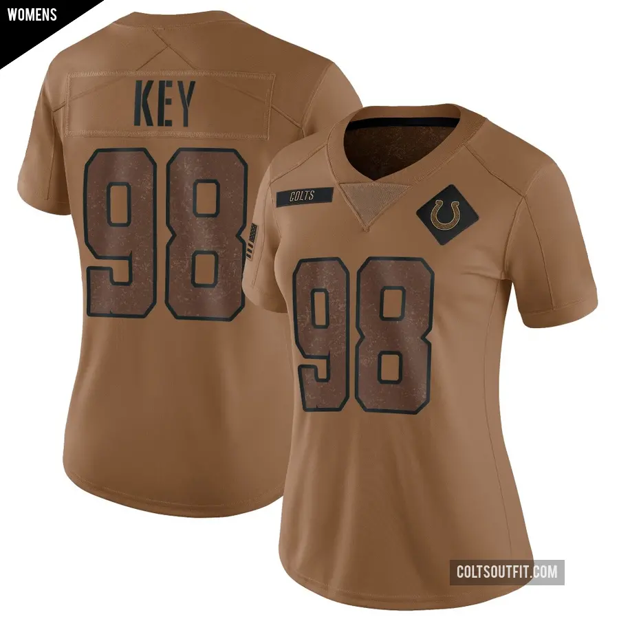 Women's Indianapolis Colts ＃98 Arden Key Brown Limited 2023 Salute To Service Jersey