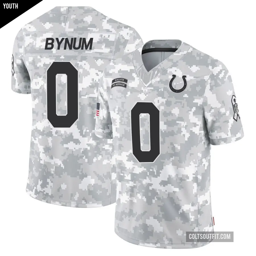 Youth Indianapolis Colts ＃0 Cam Bynum Arctic Camo Limited 2024 Salute to Service Jersey
