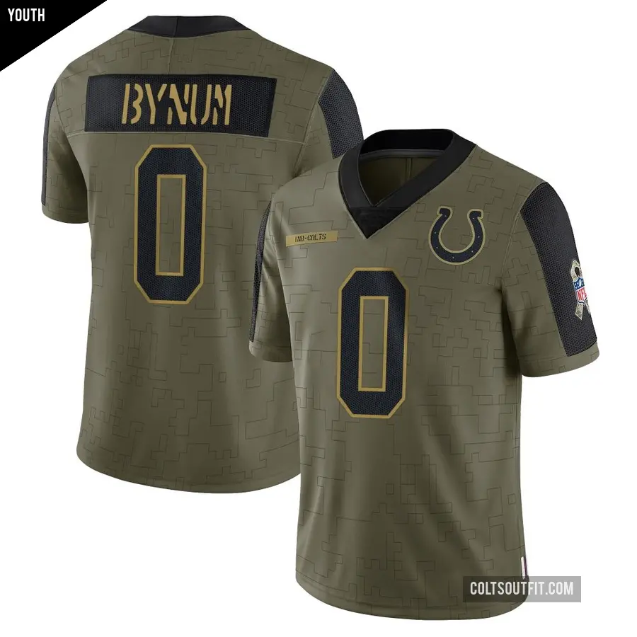 Youth Indianapolis Colts ＃0 Cam Bynum Olive Limited 2021 Salute To Service Jersey