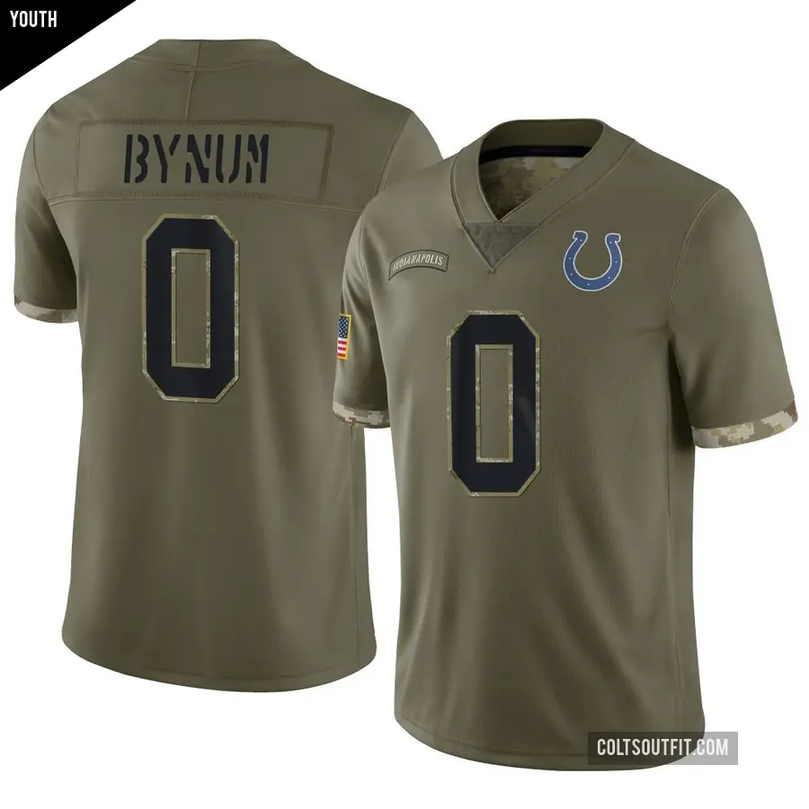 Youth Indianapolis Colts ＃0 Cam Bynum Olive Limited 2022 Salute To Service Jersey