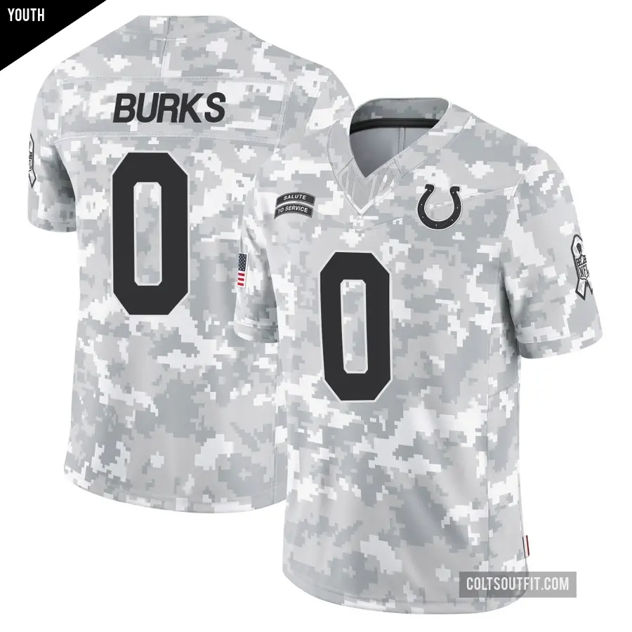 Youth Indianapolis Colts ＃0 Deion Burks Arctic Camo Limited 2024 Salute to Service Jersey