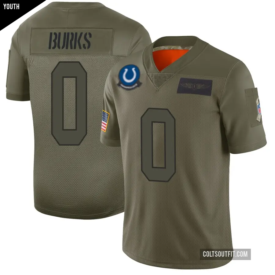Youth Indianapolis Colts ＃0 Deion Burks Camo Limited 2019 Salute to Service Jersey